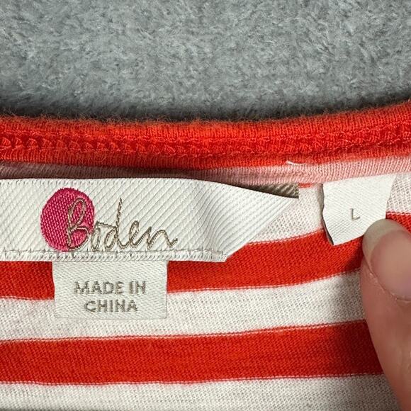 Boden Top Womens Large Red Striped Long Sleeve Ruffle Collar Preppy Nautical - Picture 4 of 12